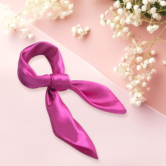 Women's Rose Red Silk Feeling Scarf 23.6'' Square Satin Scarf Neck Head Bandana - Picture 6 of 7